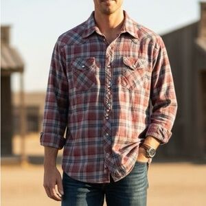 Wrangler Red and Blue Plaid, Snap-Up Men's Shirt